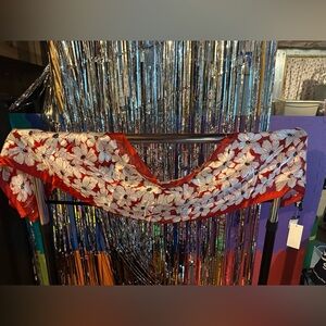 Ralph Lauren Floral Red and White 100% Silk Scarf